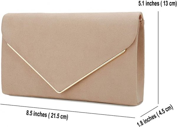 Faux Suede Clutch Bag Elegant Metal Binding Evening Purse
