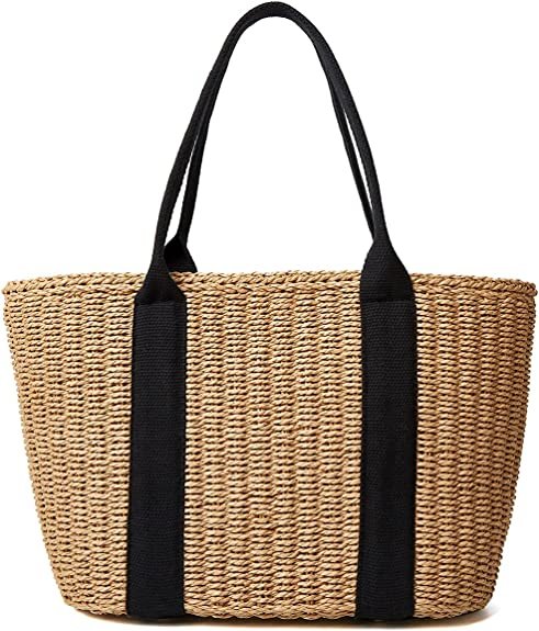 Women Straw Bags Summer Beach Large Tote Bag Handmade Woven Shoulder Crossbody Handbag