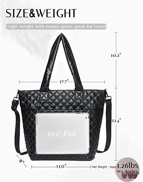 Quilted Tote Bag for Women,Weekender Bag,Light Nylon Quilted Crossbody Shoulder Bag