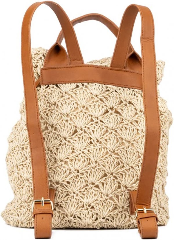 Women's Fashion, Natural Beige Crochet Woven Small Backpack